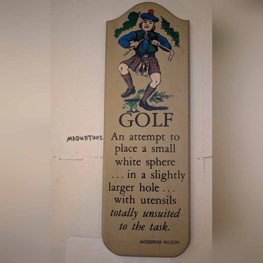 Vintage Golf Plaque w/ Great Woodrow Wilson Quote Rectangular 21" Tall Wall Art